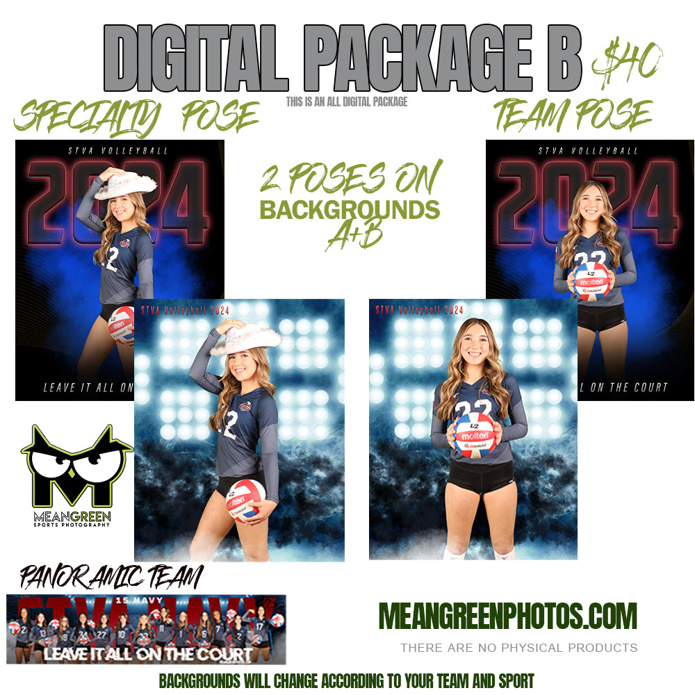 Package B - 2 Individual Poses  / 1 Team Photo / 2 Backgrounds (All Digital)